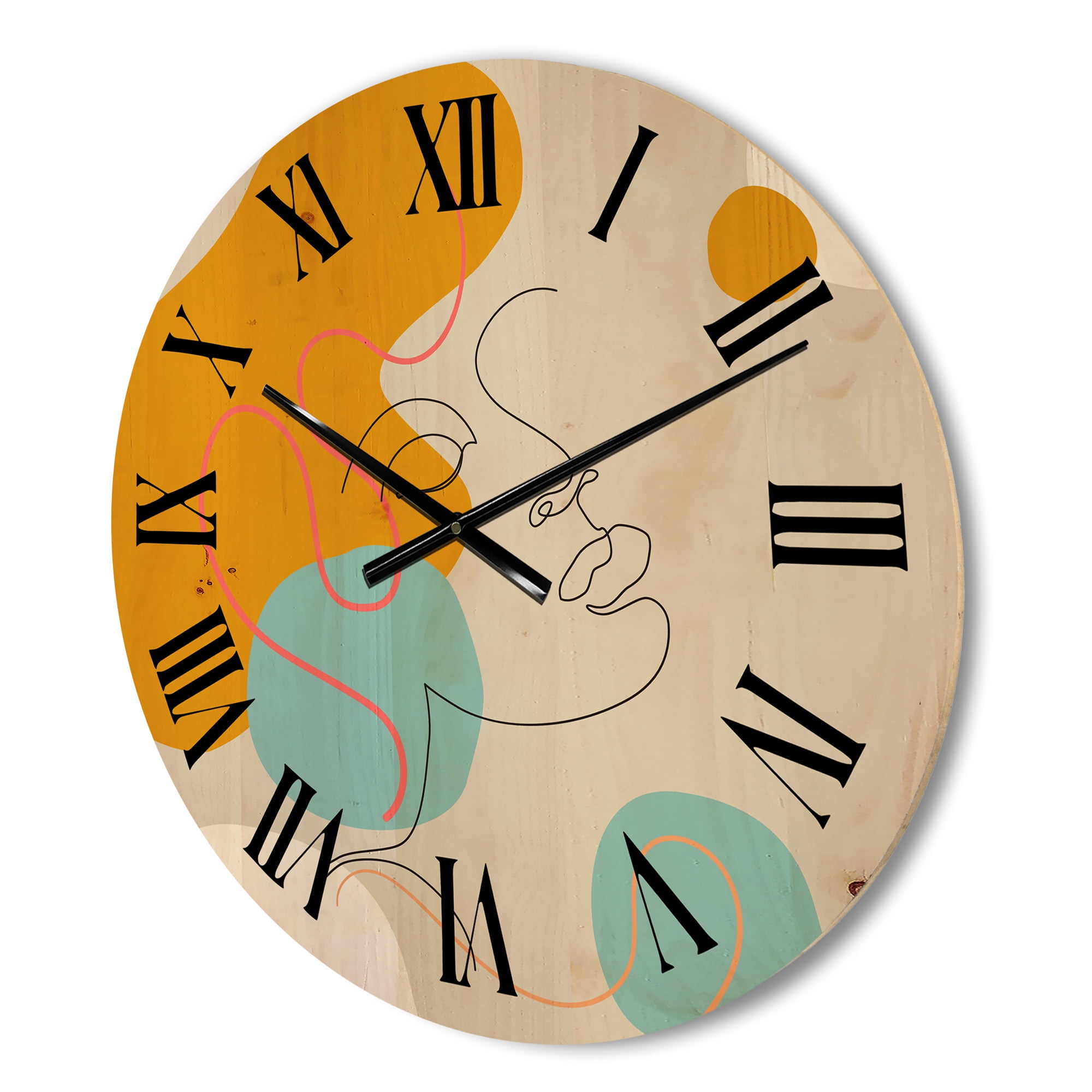 Designart 'Minimal Portrait of Female Face Drawn With One Line I' Modern Wood Wall Clock