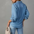 thumbnail image 5 of Yigetop Denim Shirt Women Women's Autumn Solid Color Casual Collar Single Breasted Long Sleeve Denim Shirt Jean Shirts for Women Denim Blue2 L, 5 of 5