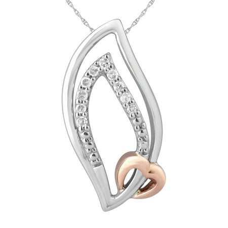 Diamond Double Geometric and Overlayed Heart Pendant in Sterling Silver and 14 Karat Rose Gold