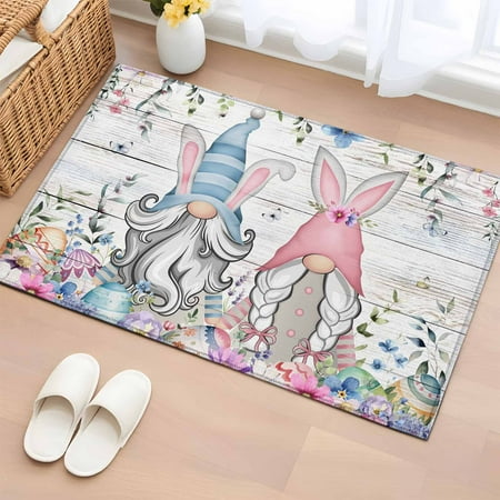 2x3 Ft Entryway Area Rug Gnomes Easter Kitchen Rug Runner Washable Floor Mat Colorful Spring Floral Weeping Eggs Wooden Non Slip Indoor Door Mat Throw Carpet for Bathroom Living Room Bedroom