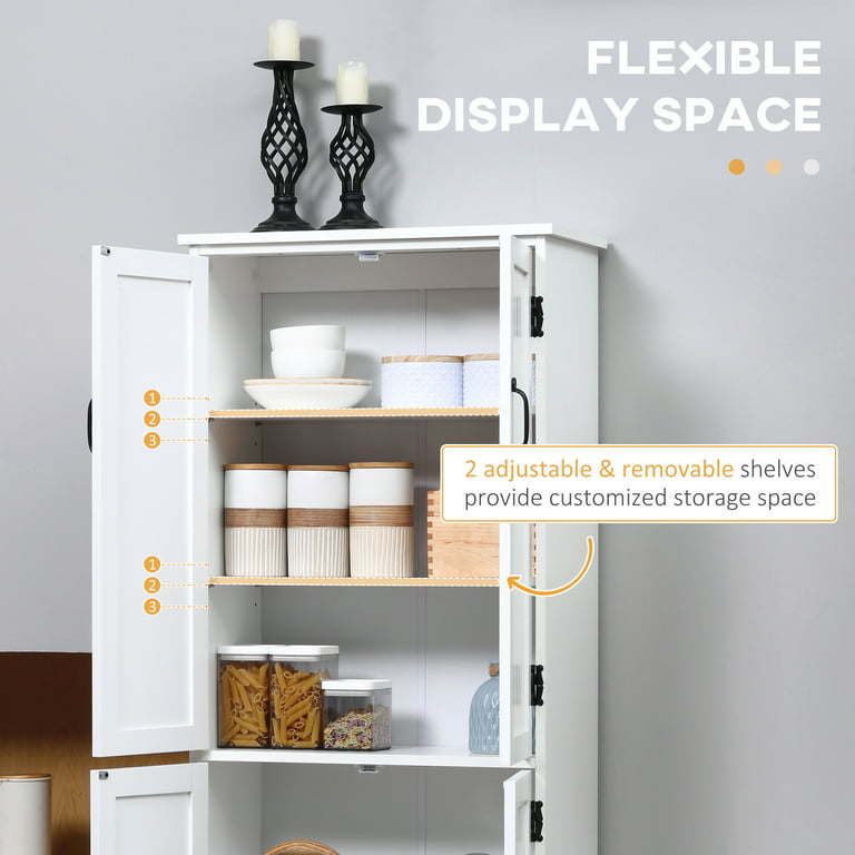HOMCOM Accent Floor Storage Cabinet Kitchen Pantry w/Adjustable Shelves White