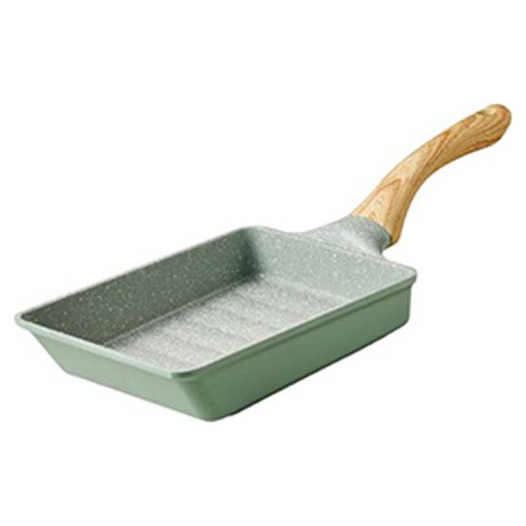 Tamagoyaki Non-Stick Frying Pan Portable Washable Replacement Hanging Rectangular Wood Handle Kitchen Pot Cooker Cookware Dark Green