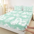 thumbnail image 4 of Erosebridal Tropical Blossoms Full Size Sheets for Girls, Green White Bed Sheets, 4 Pieces, 1 Flat Sheet 1 Fitted Sheet and 2 Pillowcases, 4 of 5