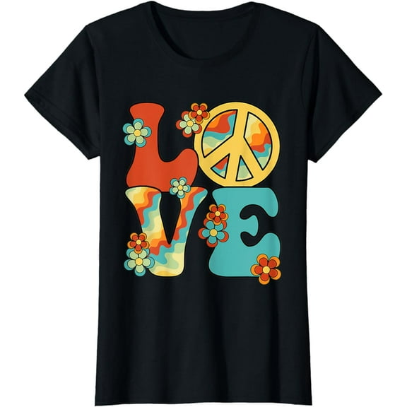 Peace Sign Love 60s 70s Costume Groovy Hippie Theme Party T-Shirt