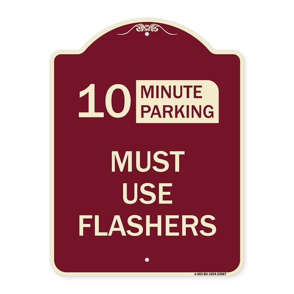 SignMission Designer Series Sign - Must Use Flashers (Choose Your Limit) Minute Parking | Burgundy 18" x 24" Heavy-Gauge Aluminum Architectural Sign | Made in the USA