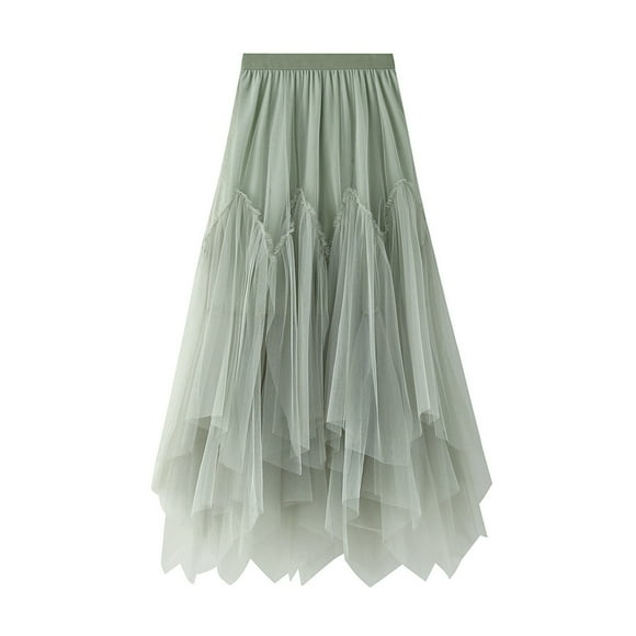 XZNGL Women Irregular Long Tulle Skirts Elastic High Waist Mesh Tulle Tutu Maxi Skirt