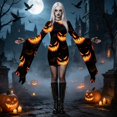 thumbnail image 2 of yboeqw Women Halloween Pumpkin Face Graphic Print Bodycon Mini Dress Oversized Flared Long Sleeve Gothic Witch Cosplay Party Costume Dresses Size XXL, 2 of 6