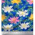 thumbnail image 1 of Soimoi Blue Moss Georgette Fabric Leaves & Water Lily Floral Print Print Fabric By the Yard 44 Inch Wide, 1 of 3