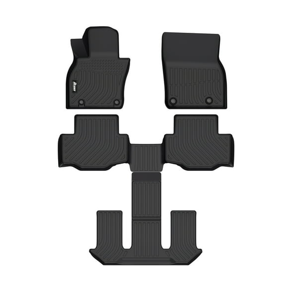Ikon Motorsports Floor Mats Compatible With 2024 Mazda CX-90, Black Car Auto TPE 3D Molded Carpets Liner Front Rear Row All Weather 4PC Set Protector