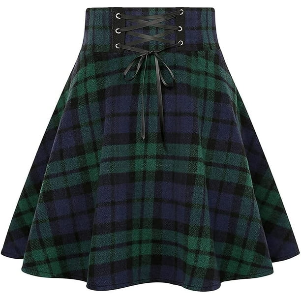 Minifalda gótica de lana a cuadros para mujer con cordones y cintura alta forro polar verde con licencia oficial de star wars silent one crew. XS forro polar verde con licencia oficial de star warshombre.迸靀耀 Xishao ropa