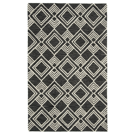 SAFAVIEH Micro-Loop Floral Diamond Trellis Wool Area Rug, Charcoal/Ivory, 5' x 8'