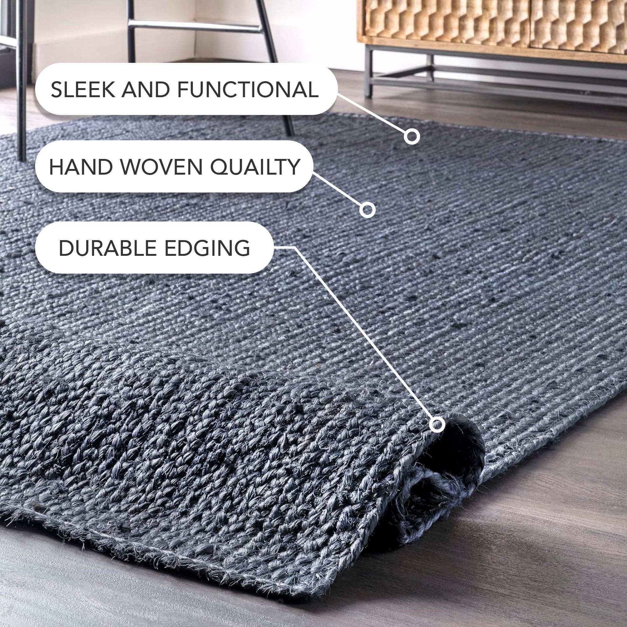 nuLOOM Rigo Hand Woven Farmhouse Jute Area Rug, 5' x 8', Navy