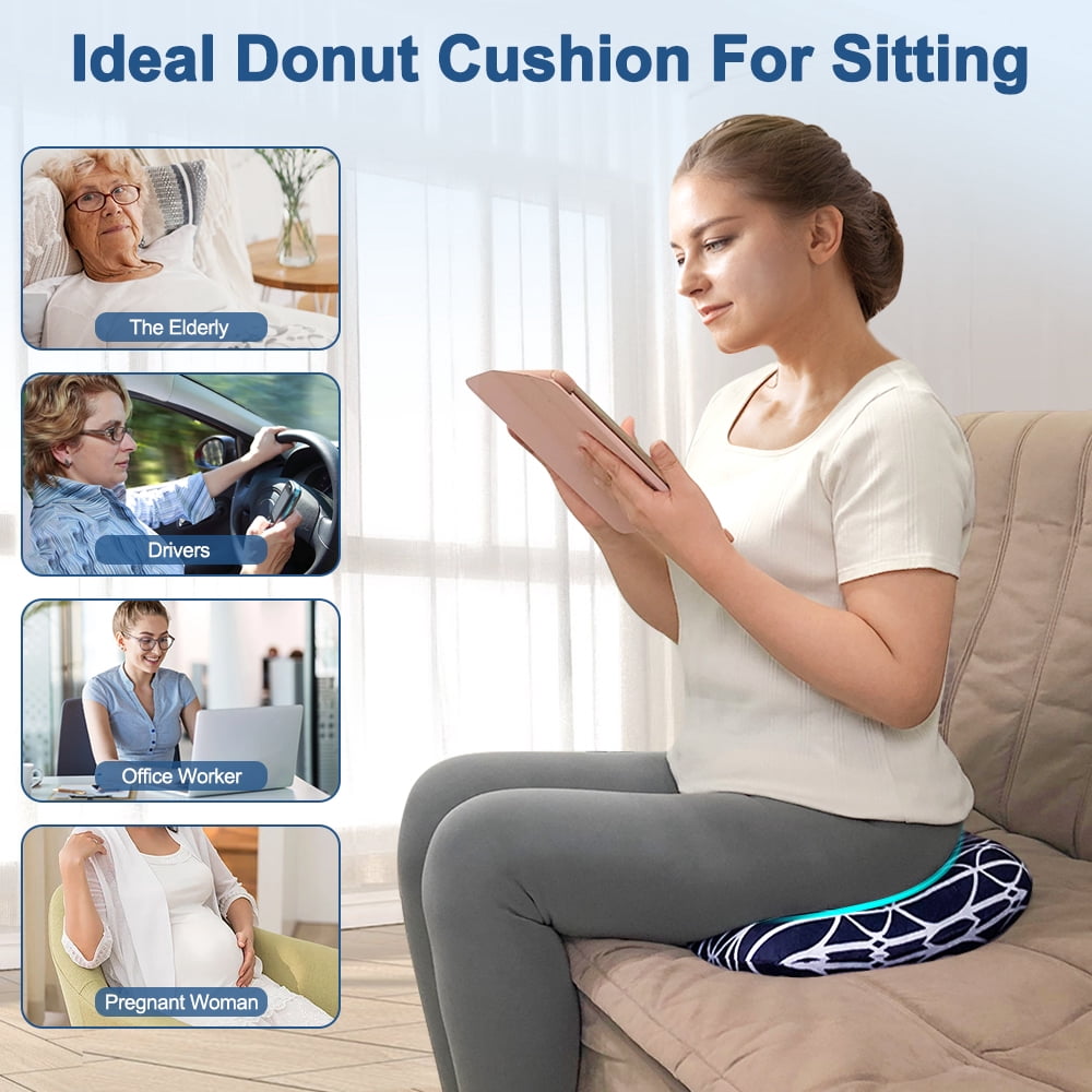 Hemorrhoid Cushion Donut Pillow for Tailbone Pain, Bedsore Relief, Pregnancy & Post-Surgery Support, Sciatica & Hip Pain Relief, Chair Seat Pad for Sitting & Ear Piercing