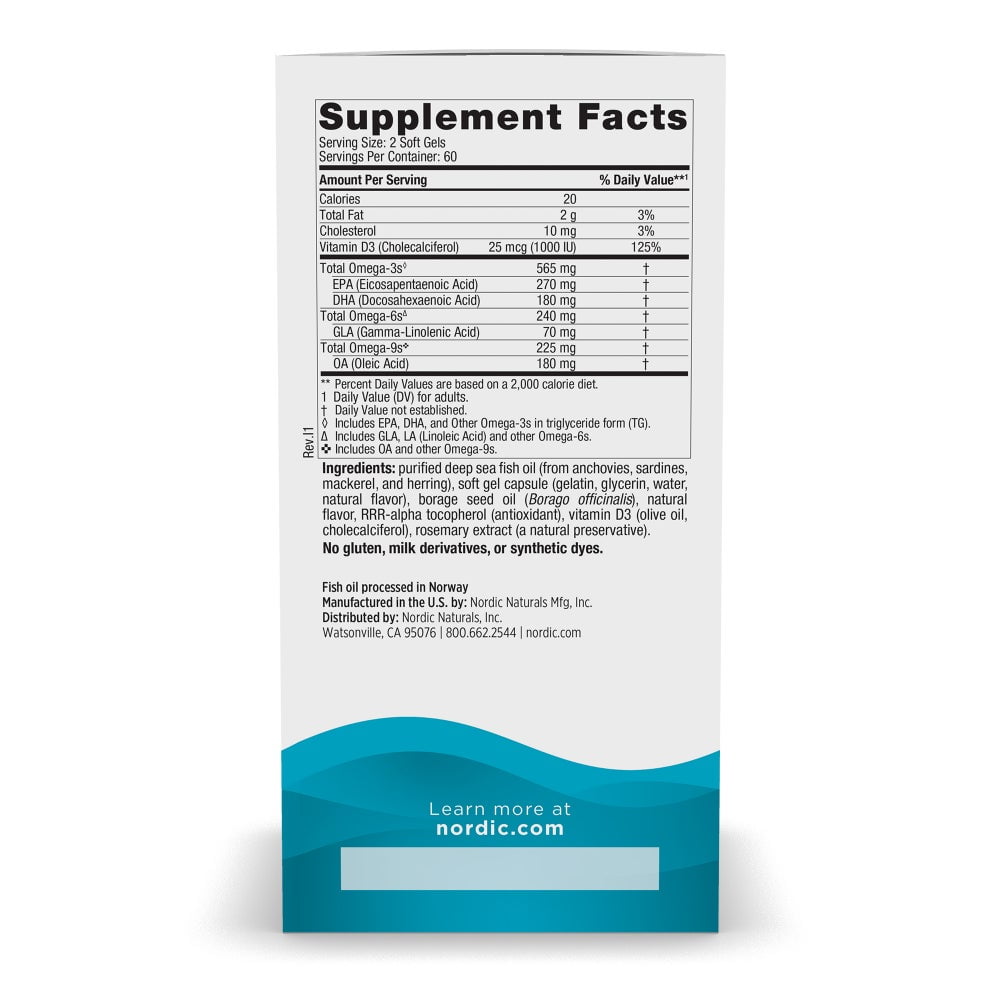 Nordic Naturals Complete Omega-D3 Softgels, Lemon, 1030 Mg, Fish Oil 120 Ct