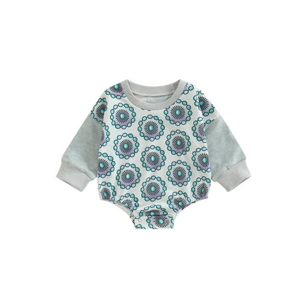 

jaweiwi Baby Girl Casual Romper Trendy Print Patchwork Round Neck Long Sleeve Jumpsuit for Toddlers Size 0 6 9 12 18 Months