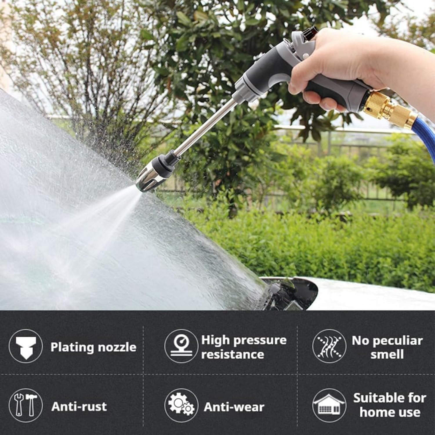 Long Reach Car Wash Gun, 3 Spray Patterns Foam Cannon, Rotating Garden Hose Nozzle for Cleaning Watering(C)
