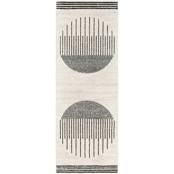 BoutiqueRugs Angus Black and White Modern Abstract Geometric Runner Rug - Contemporary Striped Carpet for Hallway, Kitchen - Black, Charcoal, Light Gray, Cream - 2'7" x 7'3" (2x8)