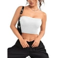 thumbnail image 3 of Spencer Women's Textured Tube Top Sleeveless Stretchy Going out Strapless Crop Top Basic Bandeau Tops for Women, Summer Outfits (White), 3 of 9