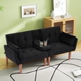thumbnail image 6 of Leumius 72 Inch Futon Sofa Bed,Velvet Futon Couch with Adjustable Backrest and Cupholders,Suitable for Apartment,Living Room,Small Space,Black, 6 of 12
