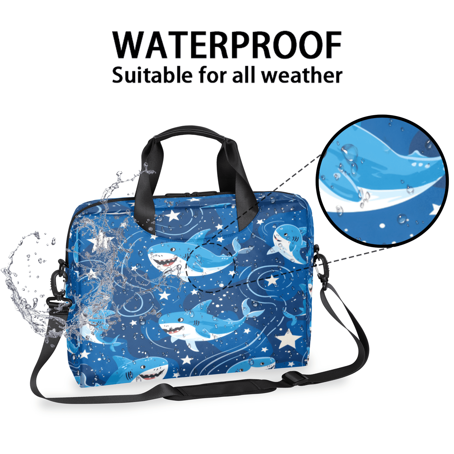 Herdesigns Shark Laptop Bag for Women Men, Computer Case Briefcase Messenger Bags, 15-15.6 inch Laptop Sleeve Shoulder Bag