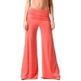 thumbnail image 2 of Fold Over Flare Yoga Pants Womens High Waisted Wide Leg Leggings Pilates Workout Gym Casual Saffron S, 2 of 7