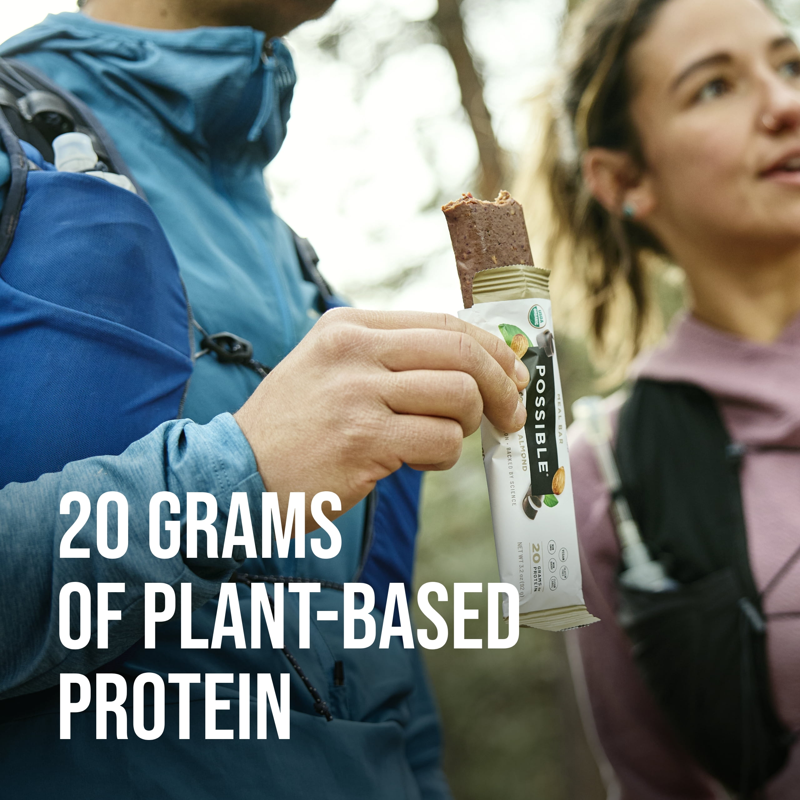 Possible Meal Bar - High Protein Energy Bars 20 Grams Organic Plant-Based Protein, Vegan, Gluten-Free, Non-Dairy - 1 Box, 10 Bars - Chocolate Almond