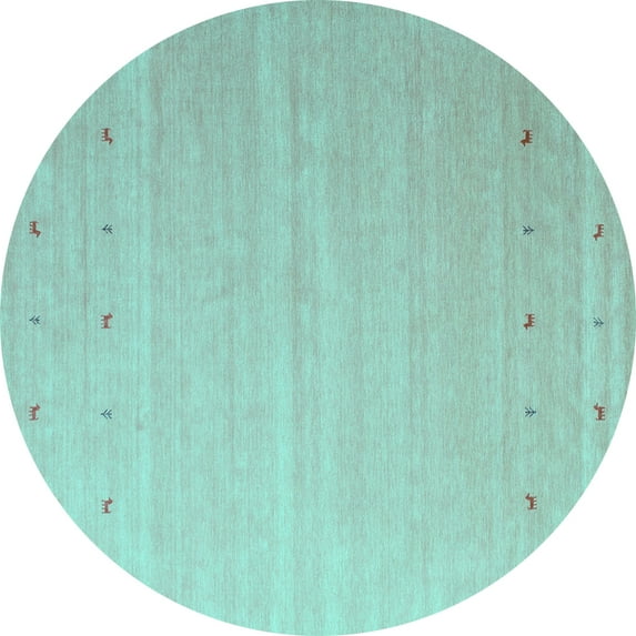 Ahgly Company Machine Washable Indoor Round Abstract Turquoise Blue Contemporary Area Rugs, 4' Round