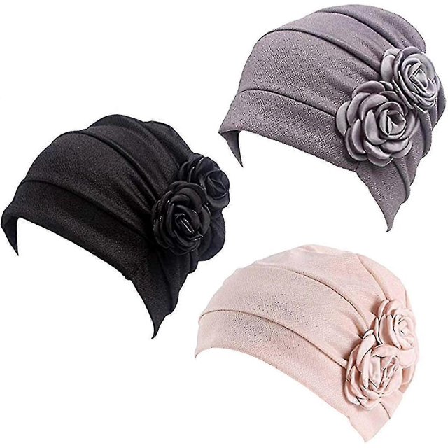 3pcs Chemo Turban Headwear Flower Beanie Scarf Cap For Cancer Patient