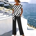 thumbnail image 2 of Women's 2 Piece Casual Outfit Diagonal Striped Asymmetrical Short Sleeve Top with Solid Color Elastic Waist Wide Leg Pants Breathable Daily Matching Set Black XL(XL), 2 of 5