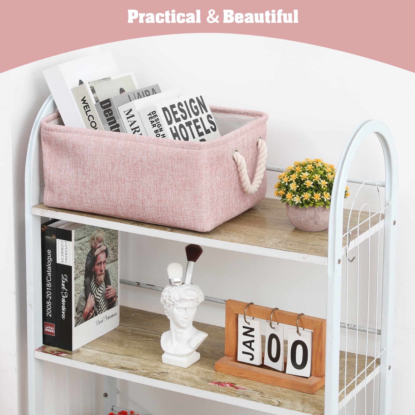 Storage Basket Bins - Decorative Baskets Storage Box Cubes Containers with Handles for Clothes Storage Toys, Books, Home, Office