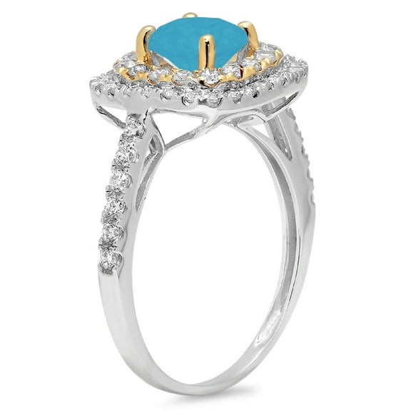 1.615 ct Round Cut Simulated Turquoise Halo Engagement Ring for Women in 18K White/Yellow Gold