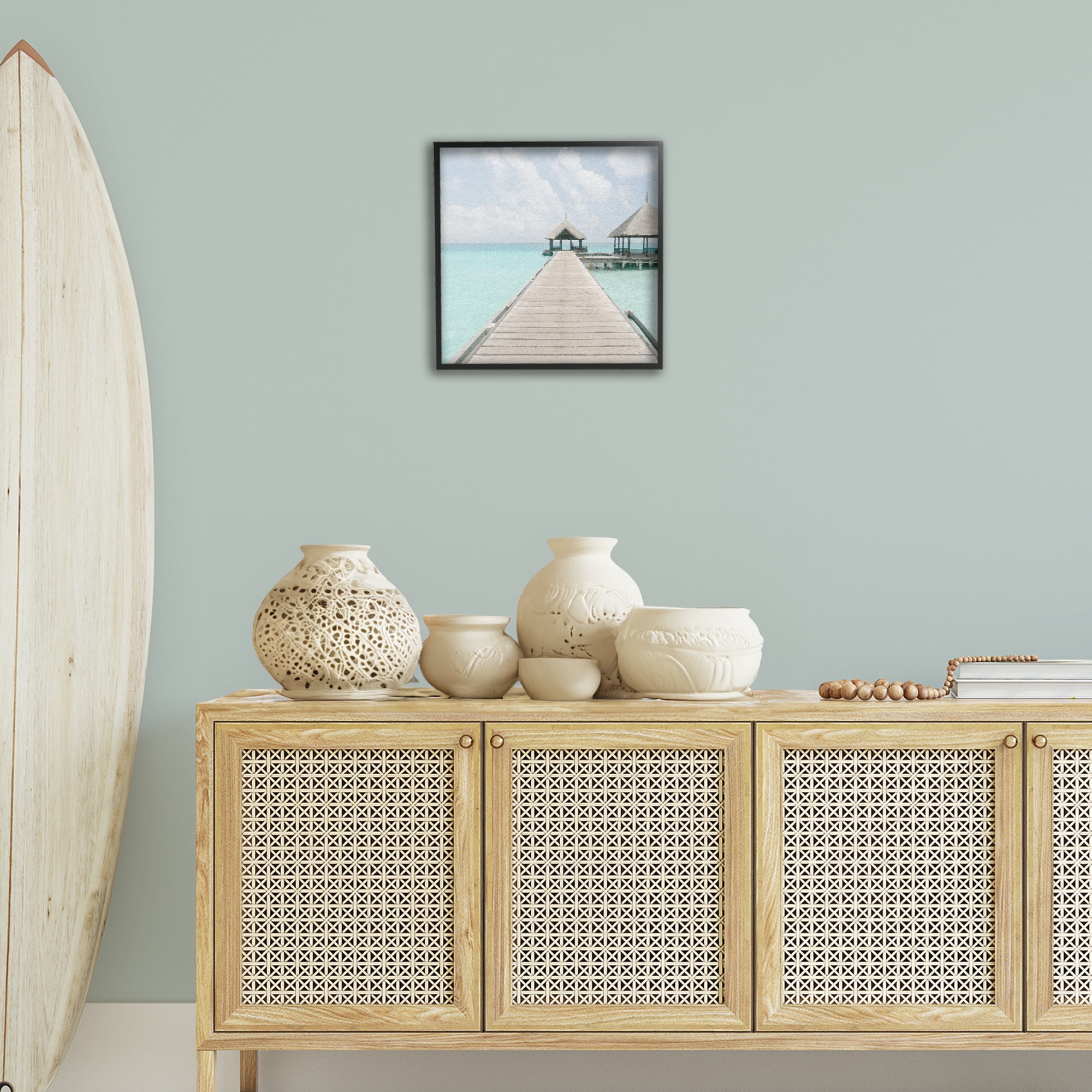 Stupell Industries Tropical Long Pier Coastal Photography Black Framed Art Print Wall Art, 17 x 17
