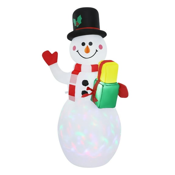 5ft Inflatable Light-Up Snowman - Outdoor/Indoor Christmas Decoration with RGB Rotating Lights & Blower (Includes Ground Stakes)