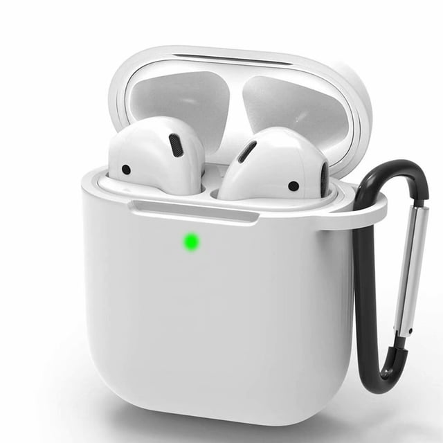 For Airpods Case Compatible With Airpods 1 & 2 Front-Led Visible Case Cover Skin With Carabiner Scratch-Resistant Case-White