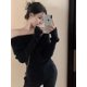 thumbnail image 2 of Suéteres de cuello alto para mujer, color puro, estilo europeo, sexys, picantes, para chicas, ajuste diario, diseño con abertura, estética elegante, sin tirantes, para damas, 2 of 6