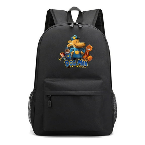 Dog Man Character Art Backpack in Black, Anime Style Lightweight Daypack for School and Travel with Laptop and Book Storage