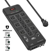 12-Outlets Surge Protector Power Strip with 3.1A USB Ports/Ethernet/Tel/Coaxial Protection, Flat Plug 9ft Long Cord,4050Joules