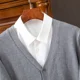 thumbnail image 1 of Men Classic Solid Color Knitted V-neck Cardigan Warm Baggy Sweater High End Coat, 1 of 5