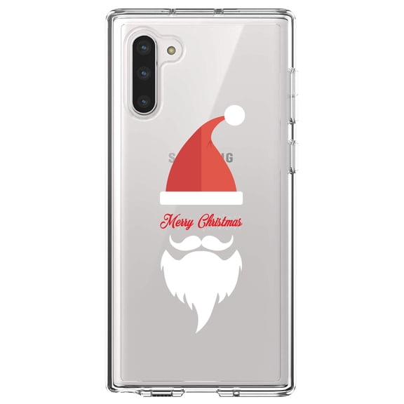 DistinctInk Clear Shockproof Hybrid Case for Samsung Galaxy Note 10 (6.3" Screen) - TPU Bumper Acrylic Back Tempered Glass Screen Protector - Santa Hat Merry Christmas