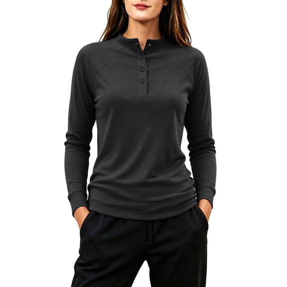 Ke1Clo Womens High Neck Pullover Casual Long Sleeve Solid Color Slim Fit Knit Tops Button Down Stretchy Fall Winter Travel Tunic Tshirt Black XXXL