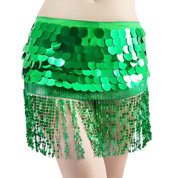 Xfvqtps Woman Sequin Dance Skirt Tassel Square Belt Belly Dancing Waist Towel Waist Chain Hip Towel Performance Skirt Green