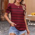 thumbnail image 3 of JTZGDY Womens Summer Tops Casual Puff Short Sleeve Striped/Polka Dot Print Crewneck Tunic Blouse Trendy Oversized Graphic T-Shirts Fashion 2025 Clothes Wine#01 XL, 3 of 6