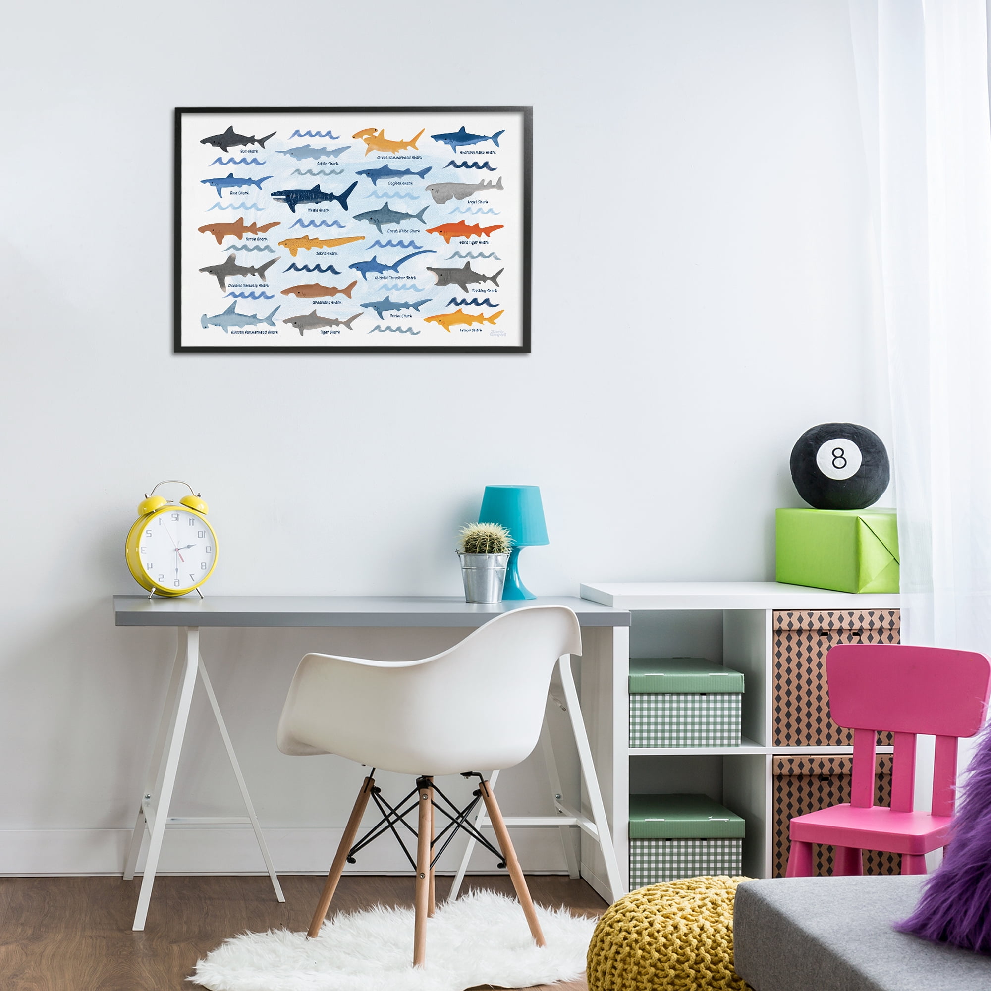 Stupell Industries Various Shark Breeds Coastal Painting Black Framed Art Print Wall Art, 30 x 20