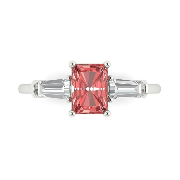 1.5 ct Emerald Cut Natural Garnet 3 Stone 14K White Gold Womens Engagement Ring