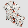 thumbnail image 5 of Caqnni Satin Pajamas Set for Girl Halloween Skeleton Pumpkin Print Pjs 2 Piece Short Sleeve Button-Down Shirt with Shorts Girls Halloween Pajamas Sets (12-13 Years,White), 5 of 5