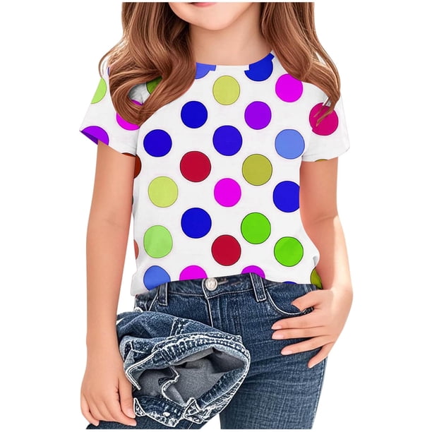 Blusas y camisas de manga corta con cuello redondo Camiseta estampada de manga corta para niños Cuello redondo Media manga Casual Versátil Top de poliéster para niñas