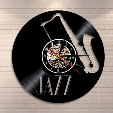 Amblelife Saxophone Music Instrument Wall Art Wall Clock Jazz Vinyl Record Wall Clock Retro Rock n Roll Music Lovers Clock Saxophone Gift