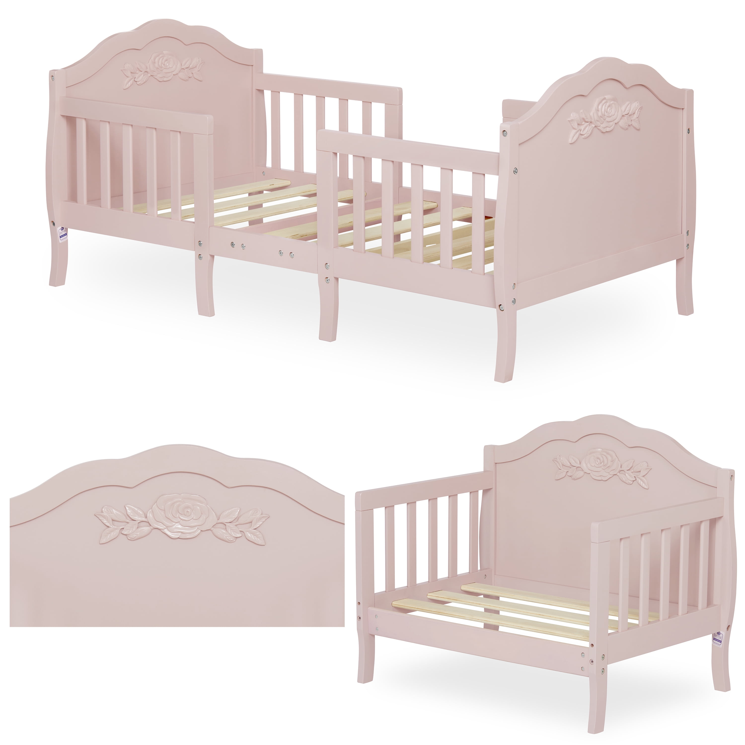 Dream On Me Rose 3-in-1 Convertible Toddler Bed, Greenguard Gold and JPMA Certified, Blush Pink