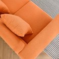 thumbnail image 3 of Modern Streamline 3 Seater Sofa with 3 Lumbar Pillows and Gold Polished Metal Legs, Comfort Teddy Fabric Couch with Solid Wood Frame, Deep Seating Sectional Sofa for Livingroom Bedroom Office, Orange, 3 of 8