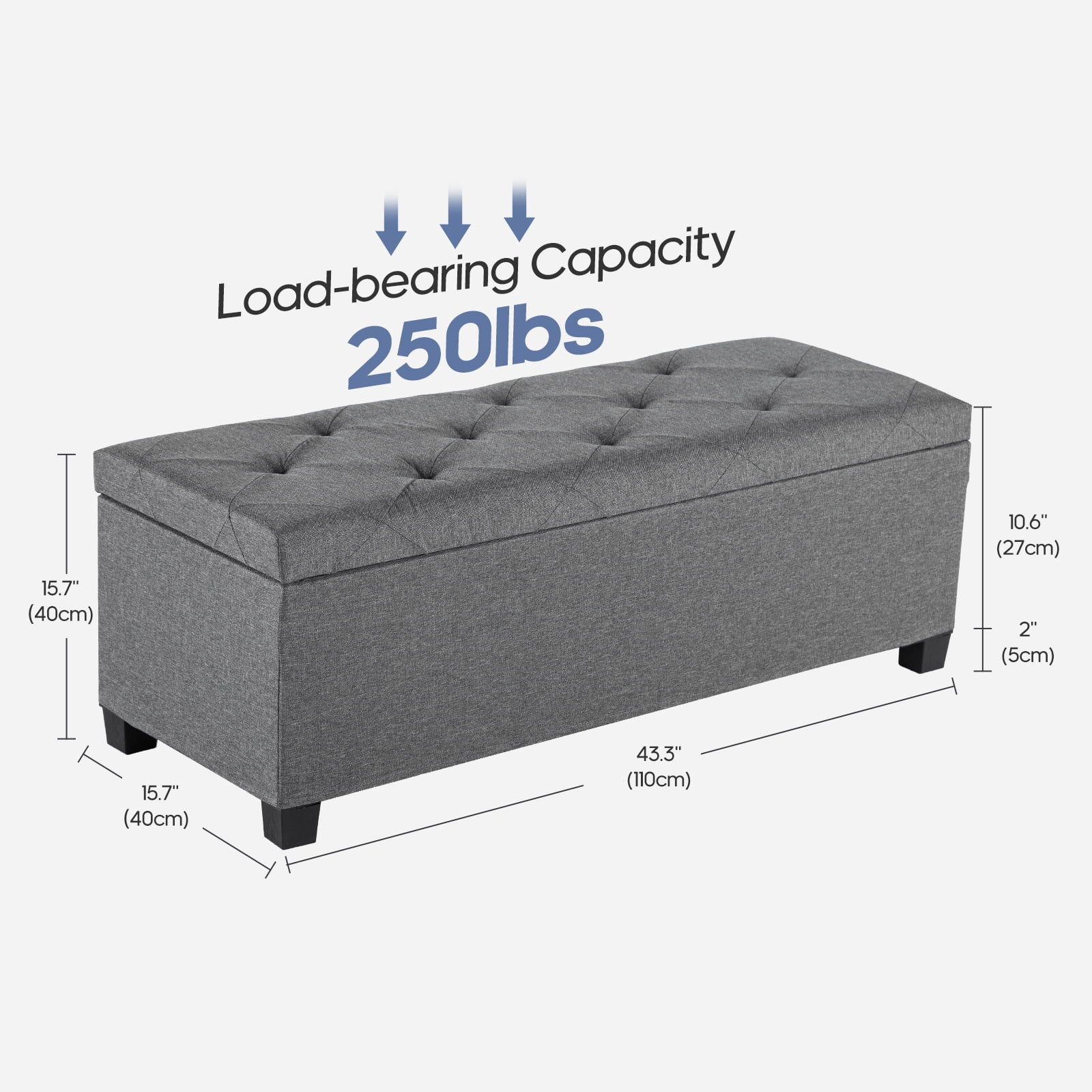 EDX 43 lnch Storage Ottoman Bench with Removable Cover, Upholstered Bed Bench for Living Room, Bedroom